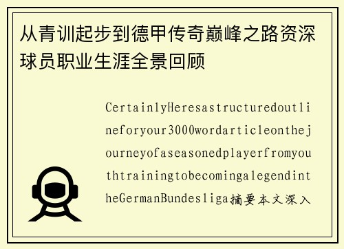 从青训起步到德甲传奇巅峰之路资深球员职业生涯全景回顾