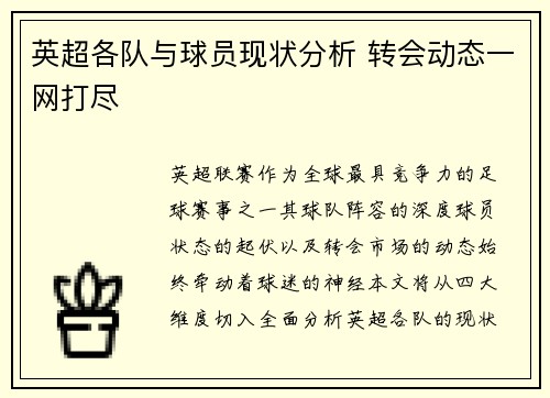 英超各队与球员现状分析 转会动态一网打尽
